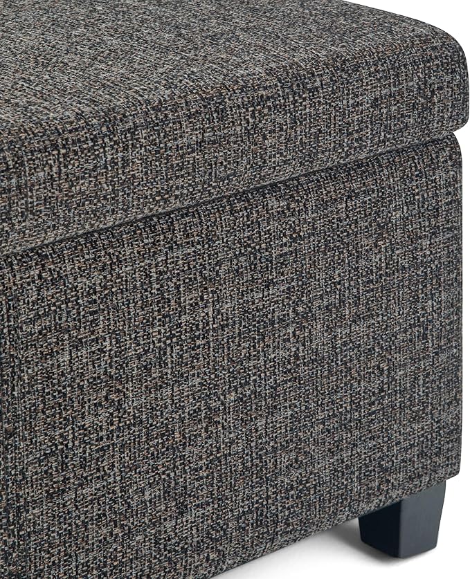 SIMPLIHOME Avalon 48 inch Wide Contemporary Rectangle Storage Ottoman Bench in Dark Grey Tweed Look Fabric, Assembled, For the Living Room, Entryway and Family Room