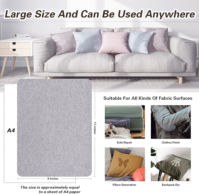Fine Linen Repair Patches, Self-Adhesive Linen Fabric Patches, 8X11 inch 2 PCS, Multi Color, Can be Used for Linen Sofa Repair and Linen Clothes Repair(Light Grey 3.0,8" x 11"-2PCS)