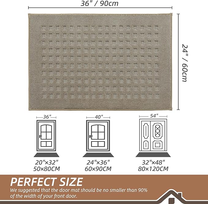 BEQHAUSE Waffle Door Mats Indoor 24"x36", Dog Mat for Muddy Paws Absorbent and Dirt Resist Floor Mats Non-Slip Washable Rugs for Entryway, Welcome Mat for Front Back Door, Muddy Wet Shoes, Beige