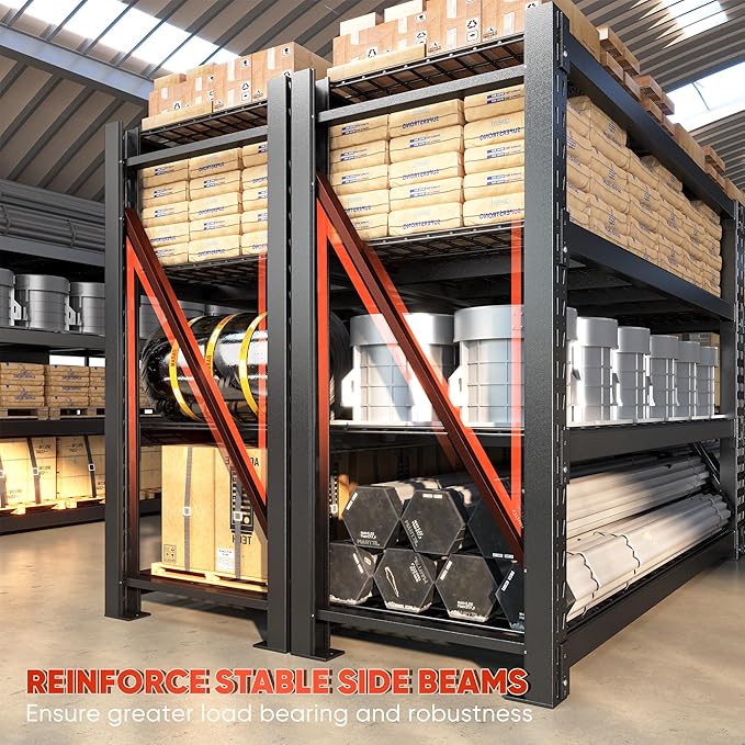 Bepatio 9400LBS Garage Shelving Heavy Duty 67.6W Storage Shelves Adjustable Metal Shelving 4 Tier Utility Shelf for Warehouse Basement Shop, Black 67.6''Wx23.7''Dx72''H, 2PCS
