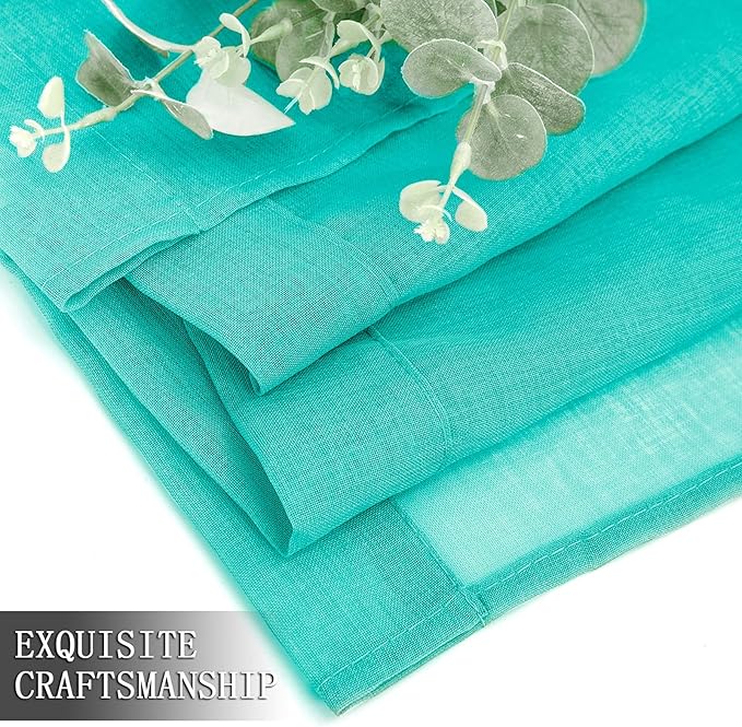Tollpiz Short Sheer Curtain Linen Textured Living Room Curtains Sheer Light Filtering Rod Pocket Voile Curtain for Bedroom, 42 x 54 inches Long, Aqua Blue, Set of 2 Panels