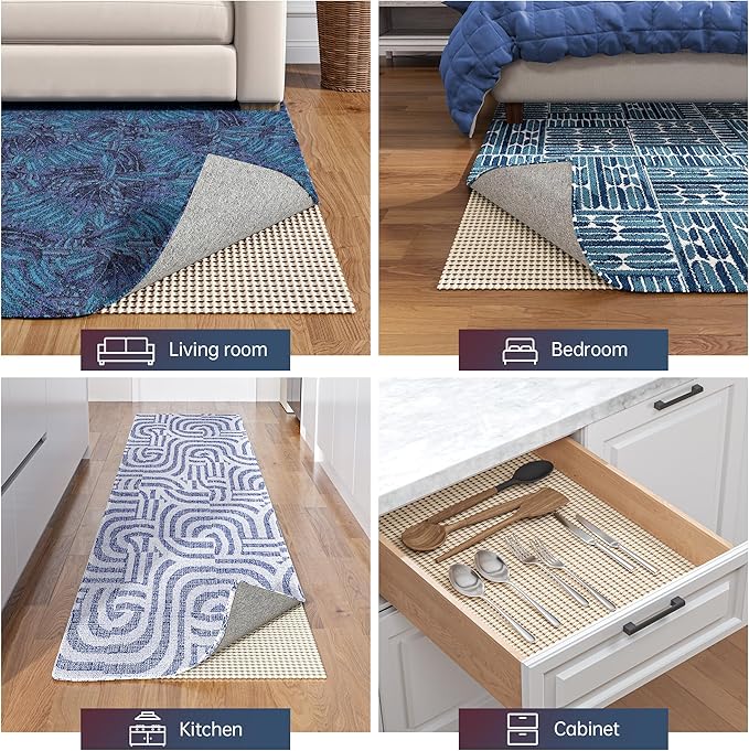 Non-Slip Rug Pad Gripper 10x14 Feet, Anti Skid Mat for Under Area Rugs, Keeps Rugs in Position and Safe, Thick Cushioned Carpet Pad for Hardwood Floors Protection