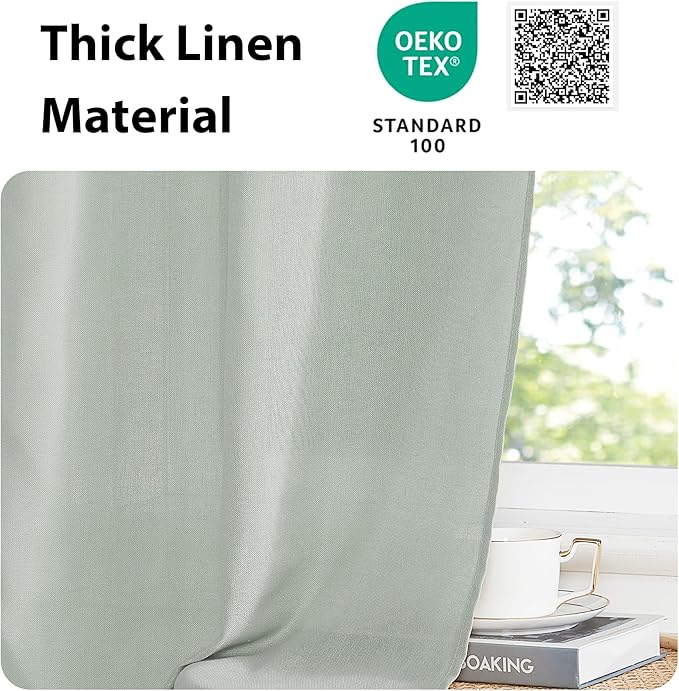 NICETOWN Sage Green Window Curtains Linen Blended, Privacy French Door Curtains Thermal Insulated Covering for Patio Glass Front with Tieback, W52 x L72 inch, 1 Panel