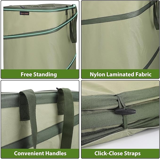 YUDI & GARDEN 46 Gallon Square Collapsible Yard Waste Containers｜Collapsible Trash Can｜Camping Trash Can, for Collecting Weeds or Yard and Party Waste, Green