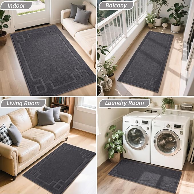 BEQHAUSE Door Mat 36" x 60", Non-Slip Door Mats Indoor Entryway Rugs Washable Low-Profile Absorbent and Stain Resist Floor Mats, Dog Door Mat for Front Back Door, Muddy Wet Shoes & Paws, Dark Grey