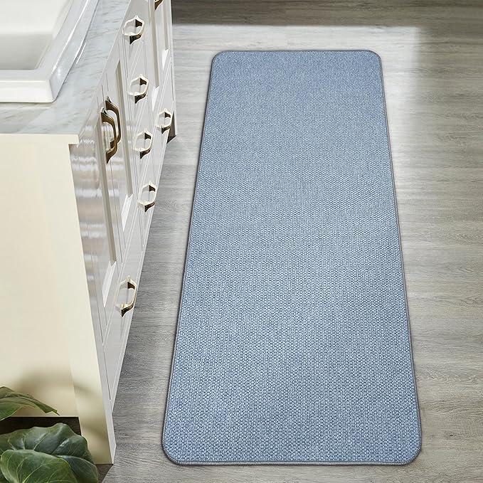 Bath Mat,Ultra Thin Bathroom Runner Rugs,Large Bath Mats for Bathroom,Quick Dry,Non-Slip,Machine Washable,Low Pile,Bath Rug,Shower Outside,Sink,Home Decor Accessories.Blue,2'x5'（24x60inch）