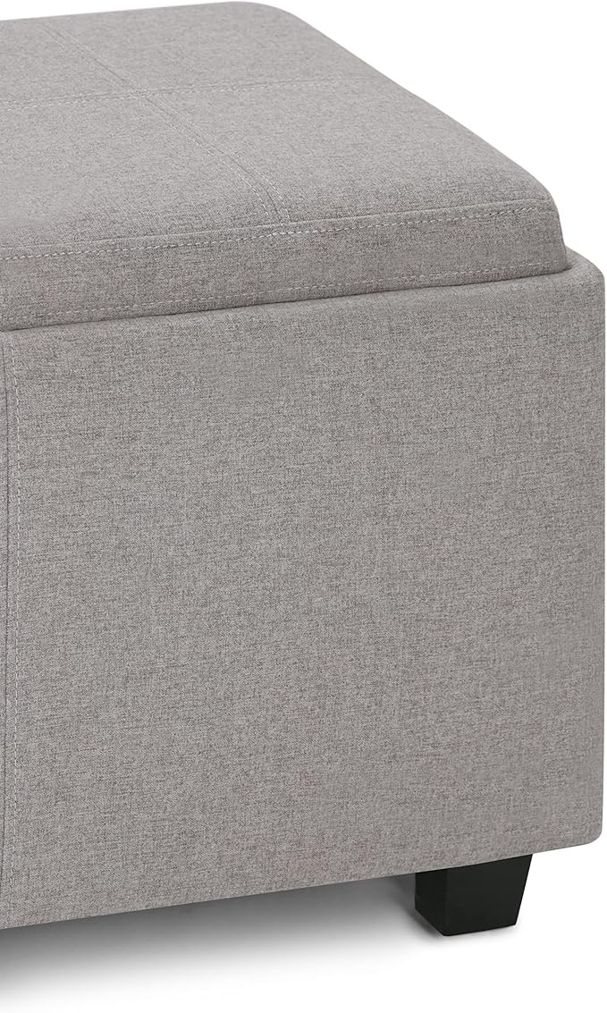 SIMPLIHOME Avalon 42 inch Wide Contemporary Rectangle Storage Ottoman in Cloud Grey Linen Look Fabric, Assembled, for the Living Room, Entryway and Family Room