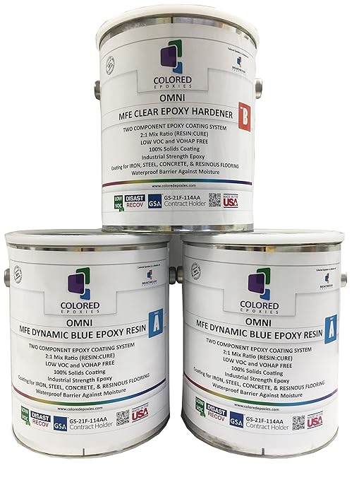 Coloredepoxies 10020 Light Blue Epoxy Resin Coating Made with Beautiful and Vibrant Pigments, 100% Solids, For Garage Floors, Basements, Concrete and Plywood. 3 Gallon Kit