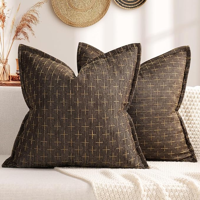 ZWJD Pillow Covers 24x24 Set of 2 Soft Polyester Textured Pillow Covers with Stylish Flange Edge Cozy Farmhouse Throw Pillows for Couch Bed Sofa Living Room