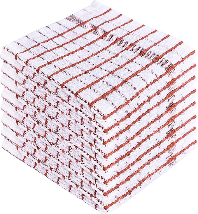 AMOUR INFINI Kitchen Dish Cloths Set of 8 - Ultra Soft, Highly Absorbent, Quick-Drying Terry Cotton Dishcloths 12"x12" Inch Wash & Cleaning Cloths for Kitchen & Dishwashing (Rust)