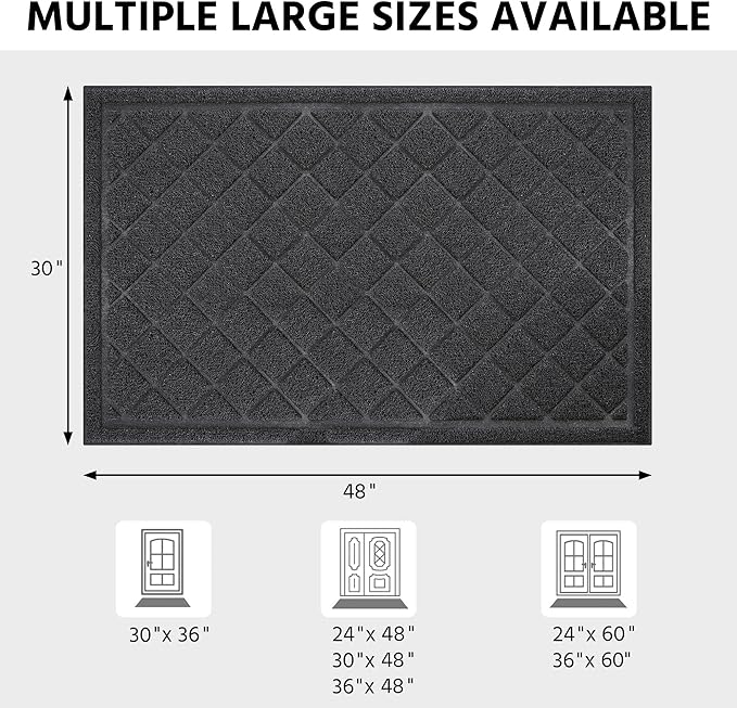 Front Door Mat Outside Entrance, 30" x 48" Heavy Duty All-Season All-Weather Waterproof Doormat Trap Dirt and Moisture Easy Clean Low Profile Patio Porch Entryway Mat