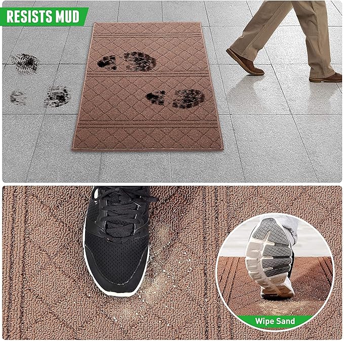 REFETONE Indoor Doormat, Front Back Door Mat 20"x32" Absorbent Rubber Backing Non Slip Door Mats, Low-Profile Resist Dirt Rugs, Machine Washable Door Rug Inside Floor Mat for Entryway, Chocolate