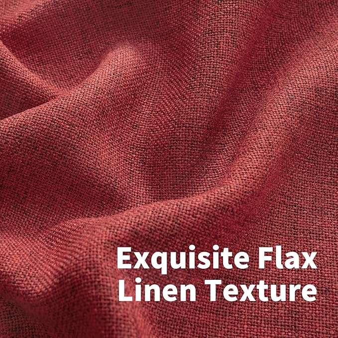YoungsTex Red Linen Curtains 54 Inch Length for Kitchen, Light Filtering Semi Sheer Small Window Drapes Rod Pocket Back Tab for Christmas Living Room Cafe, 2 Panels, 42 X 54 Inch