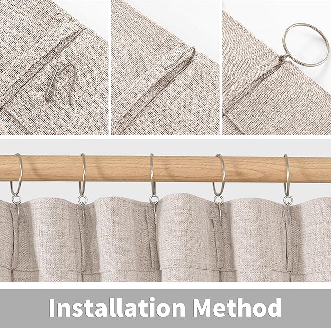 YoungsTex Natural Linen Curtains 95 Inches Long 2 Panels for Bedroom, Semi Sheer Drapes Light Filtering Privacy Floor Length Window Treatments with Pinch Pleated for Living Room, 40 X 95 Inch