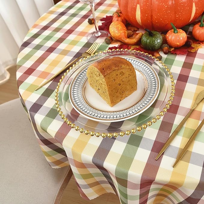 Waterproof Plaid Tablecloth Fabric - Round 58 Inch Classic Gingham Checker Table Cloth for Indoor/Outdoor Use - Buffalo Table Cover for Picnics, BBQs, and Parties