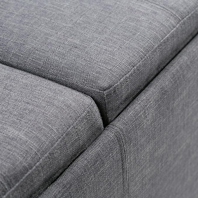 SIMPLIHOME Avalon 42 Inch Wide Contemporary Rectangle Storage Ottoman in Slate Grey Linen Look Fabric, Assembled, For the Living Room, Entryway and Family Room