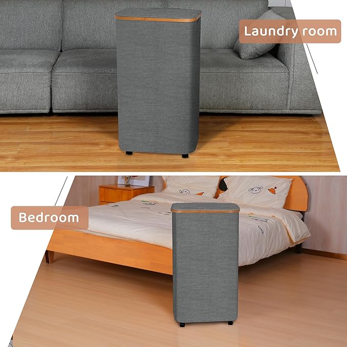 Laundry Basket with Wheels,100L Hampers for Laundry,Large Laundry Hamper with Lid and Bamboo Handles,Collapsible & Waterproof Tall Cloth Hamper for Dormitory Family,Grey