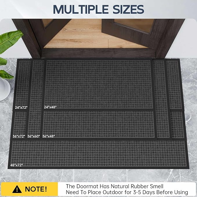 Amyracel Outdoor Indoor Door Mat for Entryway, 24"x72" All Season Weather Outside Door Mat, Low Pile Heavy Duty Rubber Backing Doormat, Stain and Fade Resistant, Inside Door Mats for Home Entry Floor
