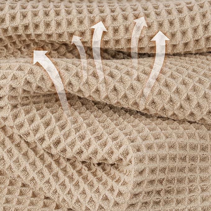 Microfiber Waffle Face Towels, 2 Pieces, Soft, Absorbent, Fast Drying, Lint Free (Beige)