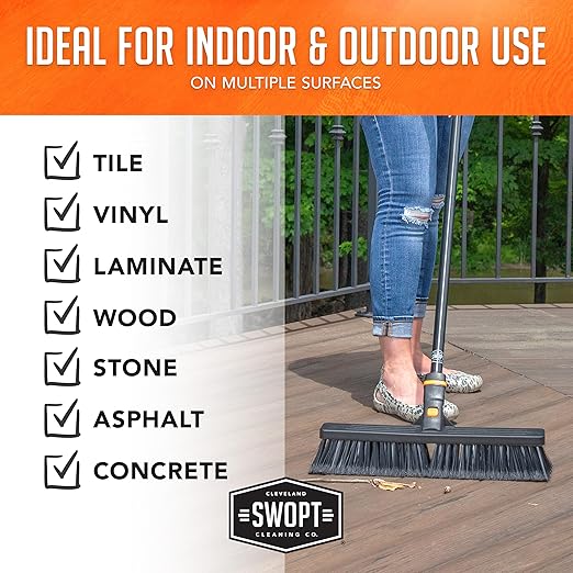 SWOPT Angled Broom Head + Push Broom Head + 17” Steel Dustpan – Multi-Surface Cleaning Kit Interchangeable with All SWOPT Cleaning Products for More Efficient Cleaning and Storage
