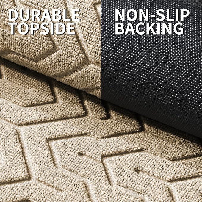 Yimobra Front Door Mat Outside Entrance 29.5x17, Waterproof Heavy Duty Outdoor Mats for Front Door, Non Slip Rubber Entry Mat for Garage Patio, Light Beige