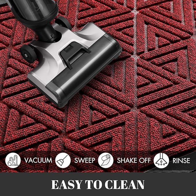 Yimobra Outdoor Mats for Front Door 29.5x17, All-Weather Waterproof Non-Slip Outdoor Door Mat Outside Eentrance, Garage/Patio Entryway Indoor Doormat, Easy Clean, Black Red