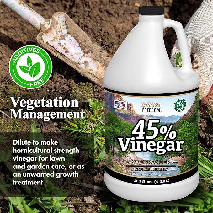 Nature's Freedom 45% Concentrated Vinegar with Funnel, 8 Gallons - Dilutes to 72 Gallons - 9x Strength Multi-Purpose Solution