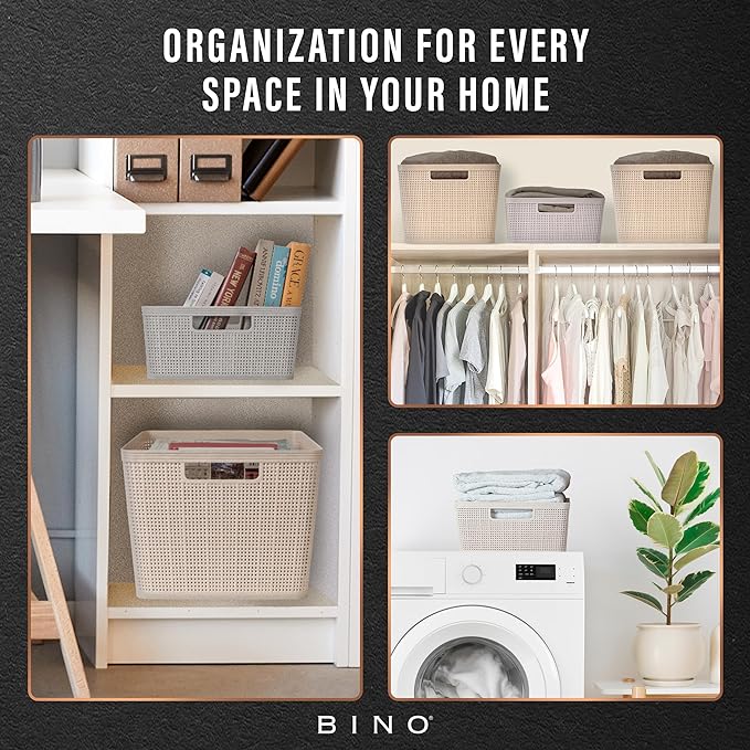 BINO | Woven Plastic Basket | XS (Natural Grey), 5-Pack | THE JUTE COLLECTION | Home Organization, Space - Saving Storage, Stylish Design | Jute Basket | Plastic Storage Basket