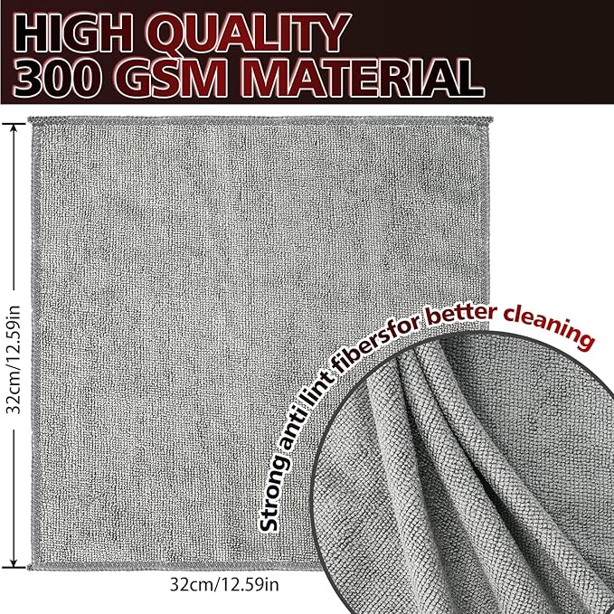 Microfiber Cleaning Cloth 12 Pack, 12.6 x 12.6 inch Microfiber Towels for Cars, High Performance Ultra Absorbent Car Washing Cloth, Lint Free Streak Free Cleaning Rags, 1200 Washes