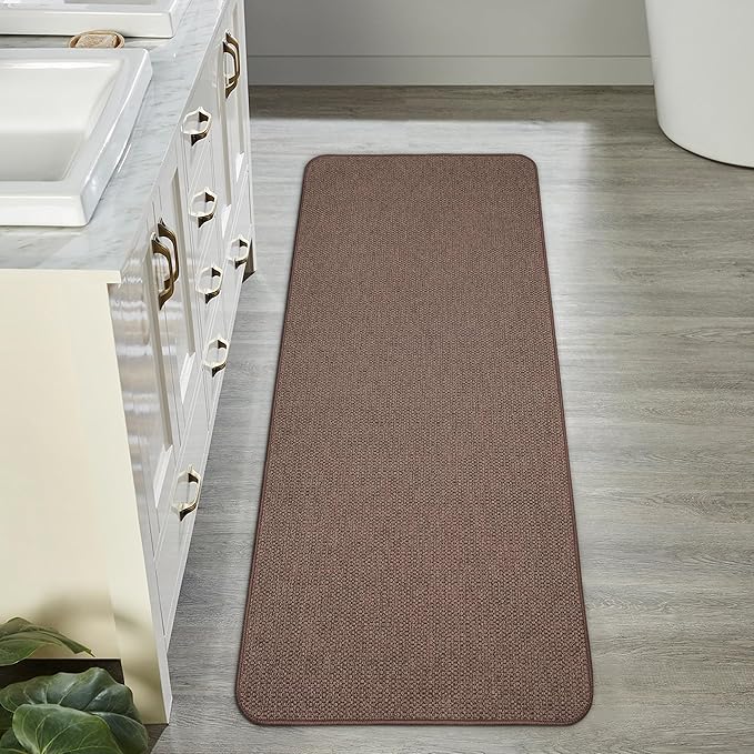 Bath Mat,Ultra Thin Bathroom Runner Rugs,Large Bath Mats for Bathroom,Quick Dry,Non-Slip,Machine Washable,Low Pile,Bath Rug,Shower Outside,Sink,Home Decor Accessories.Brown,2'x5'（24x60inch）