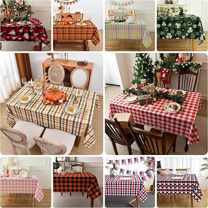 Waterproof Checkered Tablecloth Runner Fabric - Rectangle 12x108 Inch Classic Gingham Buffalo Plaid Table Cloth for Indoor/Outdoor Use - Table Cover for Kitchen, BBQs, and Parties