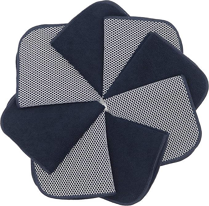 Microfiber Dish Cloths Fast Drying Kitchen Cleaning Cloth Dish Rags Dust Cloths Ultra Absorbent Lint Free Washcloths with Poly Scrub Side 12inch x 12inch 8 Pack (Black)