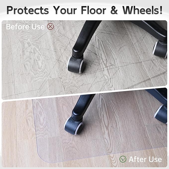 Office Chair Mat for Hardwood Floor, 58" x 44" Clear Computer/Desk Chair Mat for Hard Floor, Thicker, Easy Glide, Non-Slip, Protects Hard Surfaces from Scratches, Ideal for Home or Office
