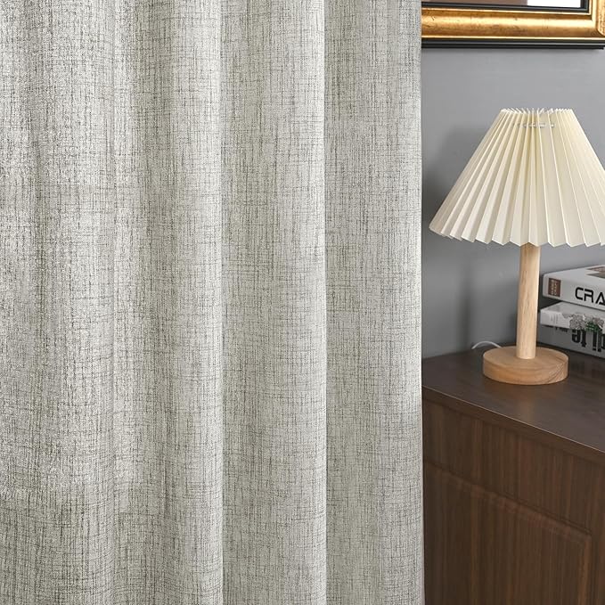 YoungsTex Dark Grey Light Filtering Curtains 84 Inch Length, Linen Drapes Semi Sheer with Rod Pocket Back Tabe for Living Room Bedroom Office Farmhouse Privacy, 52 X 84 Inch, 2 Panels