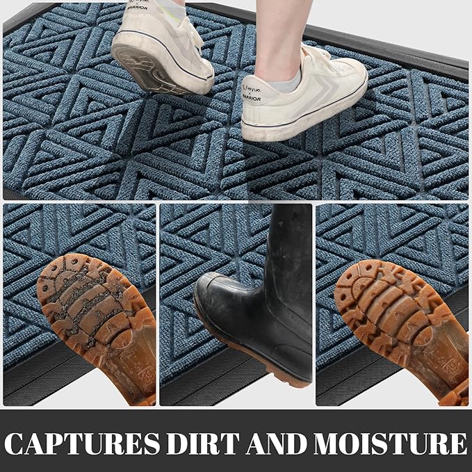 Yimobra Outdoor Mats for Front Door 29.5x17, All-Weather Waterproof Non-Slip Outdoor Door Mat Outside Eentrance, Garage/Patio Entryway Indoor Doormat, Easy Clean, Mix Blue