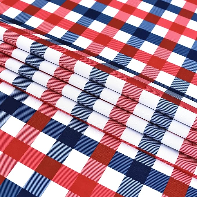 Patriotic Party Plaid Tablecloth Fabric - Rectangular 58x102 Inch Water Resistant Checked Table Cloth for Indoor/Outdoor Use - Table Cover for Independence Day Memorial Day