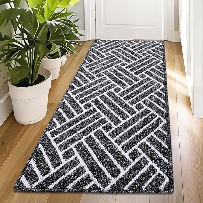 OLANLY Runner Indoor Door Mat, 47x23 Inch, Dirt Resistant and Absorbent, Non-Slip Rubber Backing Floor Mats, Easy Clean Low-Profile Doormat for Entryway, Front Door, and Inside Entrance, Black
