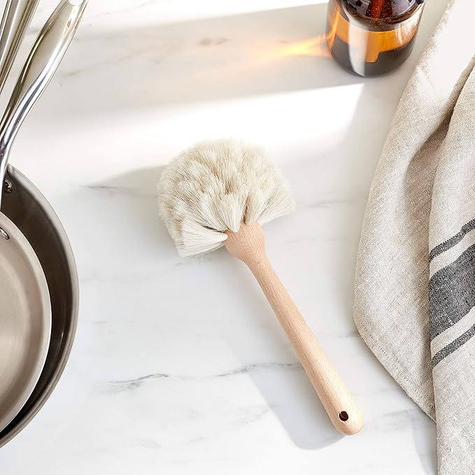 Fox Run Kitchen Brush, Natural Horsehair Fiber Dish and Glass Brush, 10"