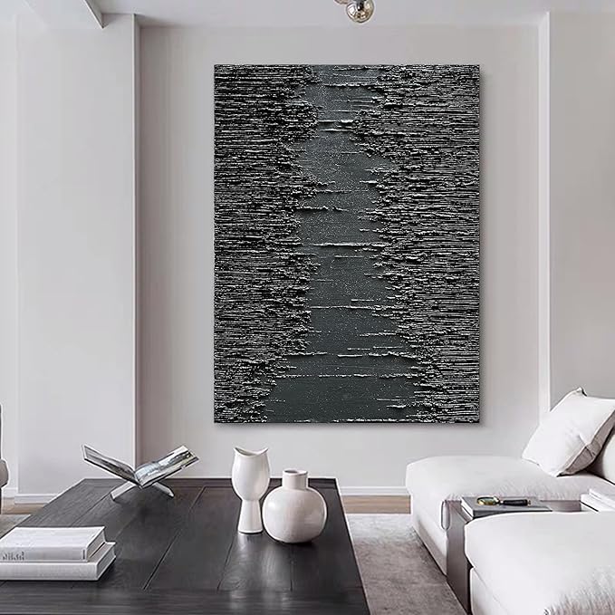 NANKAI Art Hand-Painted Thick Texture Black Minimalist Oil Painting 45x30 Inchs Texture Abstract Painting Home Wall Decorative Art