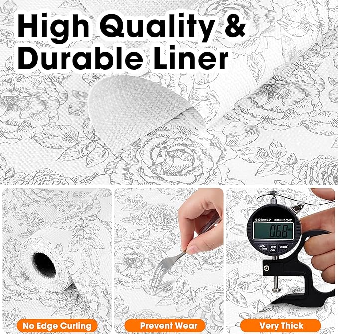Drawer and Shelf Liner for Kitchen Cabinets Non-Adhesive, Non-Slip Cabinet Liner Shelf Paper Strong Grip Waterproof Easy to Clean for Kitchen Shelves Cupboard, Flower,23.6IN X 10FT