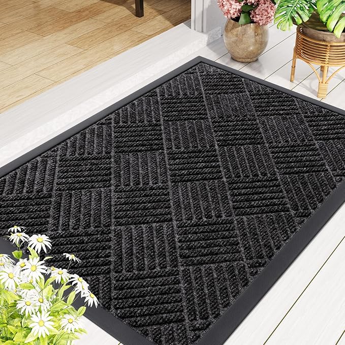 Smiry Front Door Mat Outside Entrance, Heavy Duty Outdoor Indoor Natural Rubber Doormat, Non Slip, Trap Dirt and Moisture, Easy Clean, Low Profile Patio Porch Entryway Mat, 35x23, Silver Grey
