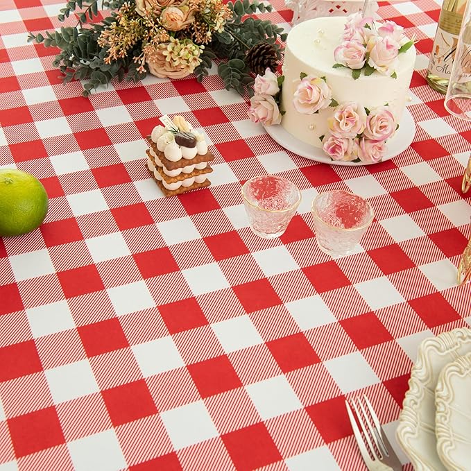 Waterproof Plaid Tablecloth Fabric - Round 108 Inch Classic Gingham Checker Table Cloth for Indoor/Outdoor Use - Buffalo Table Cover for Picnics, BBQs, and Parties