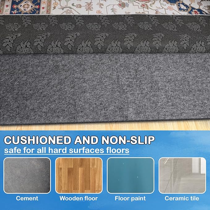 Non-Slip Rug Pads 1/4” Thick, 10x14Ft Waterproof Rugs Non Skid Rug Pad for All Floors and Finishes Durable Hardwood Floor Protective Felt Keeps Rugs in Place, Safe and Secure