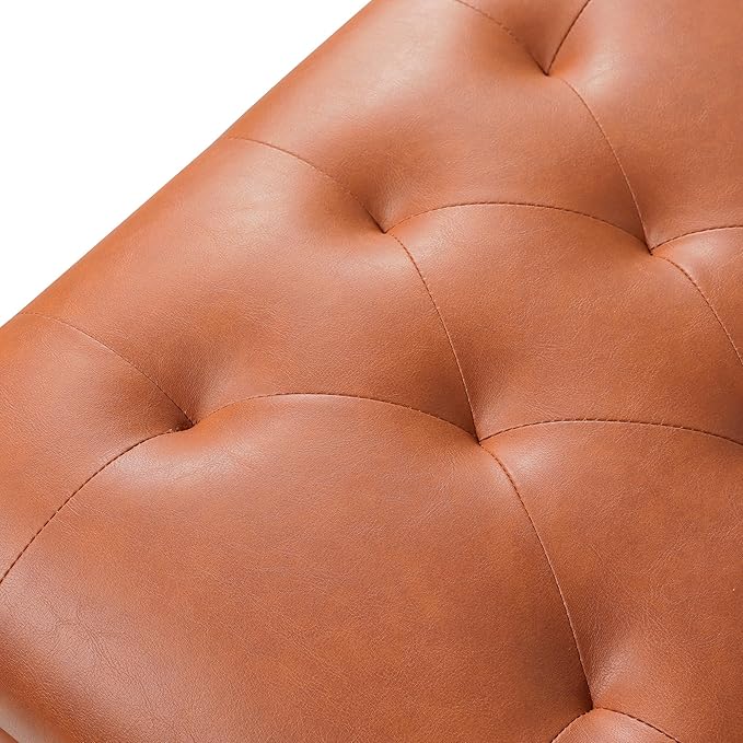 24" Square Ottomans with Storage, Leather Ottoman with Storage with Lockable Wheels and Hight Loading, Foot Stool Ottoman with Wheels for Makeup Room, Dorms and Apartments (Orange Brown)