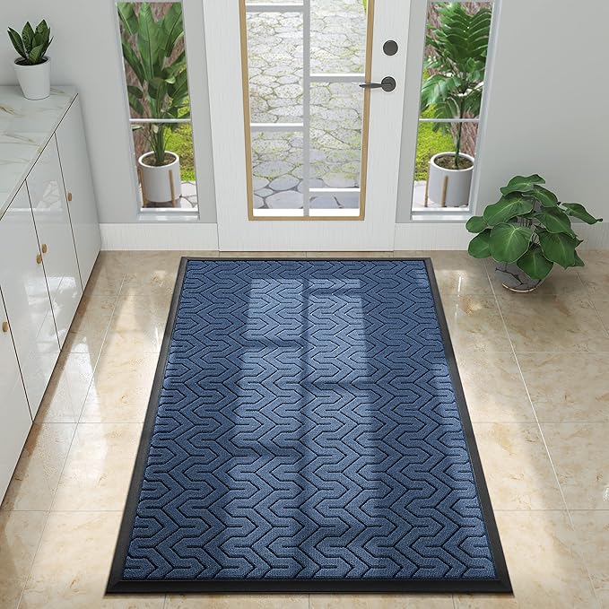 Yimobra Large Door Mat Outside Entrance 47x32, Waterproof Heavy Duty Outdoor Mats for Front Door, Non Slip Rubber Entry Mat for Garage Patio, Easy Clean, Blue