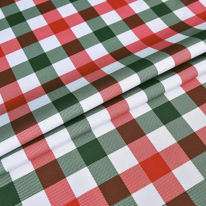 Gingham Xmas Tablecloth Fabric - Oblong 58x120 Water Resistant Christmas Plaid Table Cloth for Indoor/Outdoor Use - Red Tabletop Cover Perfect for Birthday, Picnics, Gardens