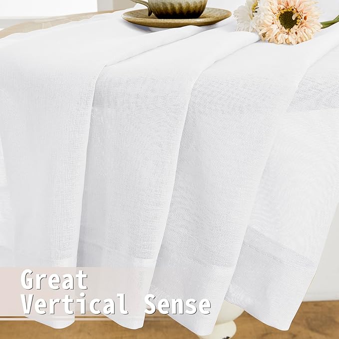 Tollpiz Sheer Door Curtains Closet Linen Textured Curtain Sheers Doorway Light Filtering Voile Patio Glass Door Rod Pocket Curtains French Door, 54 x 80 inches Long, White, Set of 1 Panel