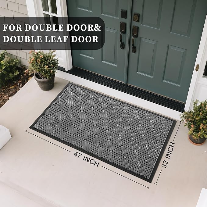 Yimobra Large Door Mat 47x32, All-Weather Waterproof Non-Slip Welcome Matt Outdoor, Heavy Duty Non Slip Doormat for Entryway for Patio and Garage Indoor, Easy Clean, Grey