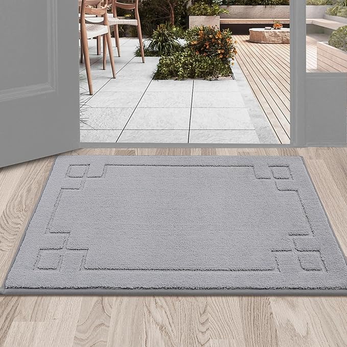 BEQHAUSE Door Mat 24" x 36", Non-Slip Door Mats Indoor Entryway Rugs Washable Low-Profile Absorbent and Stain Resist Floor Mats, Dog Door Mat for Front Back Door, Muddy Wet Shoes & Paws, Light Grey