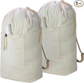 Laundry Bag Backpack, Canvas Laundry Bag with Straps & Drawstring Closure Washable Dirty Cloth Hamper Bag with Large Front Pocket for College, Travel, Laundromat, Camping (2 Pack)